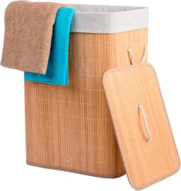 Cesto de Roupas Bambu 57L / 60L / 104L Redondo Retangular Duplo Banheiro Lavanderia Com Tampa Bambu Preto Cesto Roupas Sujas Grande Cesto de Roupas Retangular Forrado Com Alças (Bambu Natural, 60L)