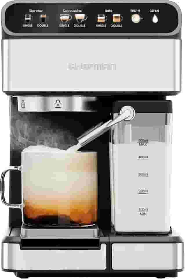 Chefman CaféMaster Pro - Máquina de café expresso para preparar uma ou duas tomas, máquina de café com espuma de leite integrada para cappuccino e leite, depósito de água removível XL de 1,8 litros,