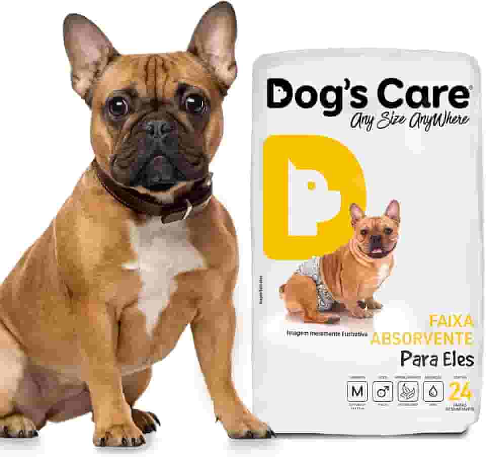 DOG’S CARE Fralda Descartável Para Cães Machos - Fralda Absorvente Para Cachorros Idosos e Filhotes - Tamanho M - Cintura de 33 a 53cm - 24 Unidades