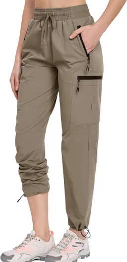 Calça feminina de caminhada resistente à água com bolsos cargo de secagem rápida