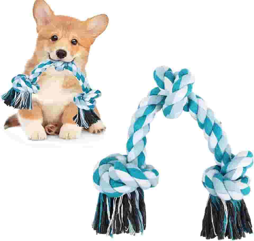 Brinquedo de corda para cães, corda de mastigar nós para cães pequenos e médios, brinquedo de puxar de algodão natural para cabo de guerra e limpeza de dentes