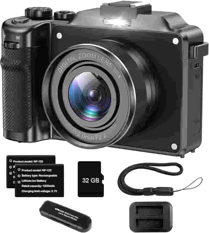 64 Megapixels Camera Digital, Wifi Incorporado Camera Fotografica, Câmera Mirrorless Digital Preta - Filmadora 4K Ultra HD, Alta Resolução, Câmera Vlog Leve e Portátil para Viagens, Estilo Retrô