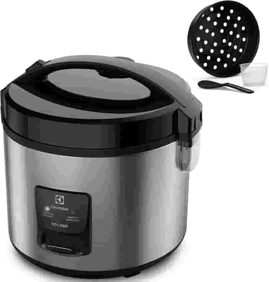 Panela Elétrica Electrolux vapor arroz capacidade 3,5L 10 xícaras 2 em 1 timer panela removivel antiaderente tampa ERC20 inox 220v por Rita Lobo