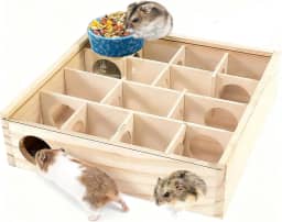 kathson Labirinto de túnel de hamster de madeira com capa, esconderijo de hamster multicâmaras, brinquedo de exploração de túnel de casa de ratos para hamsters anões, gerbos e pequenos animais