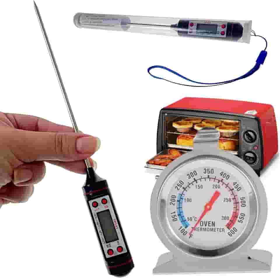 Kit Termômetros Culinários Espeto Agulha Digital + Forno Analógico Aço Inox 300° Líquidos e Sólidos