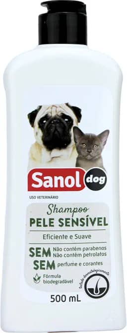 Sanol Dog Shampoo De Pêlos Para Câes E Gatos Pele Sensível 500 Ml Branco