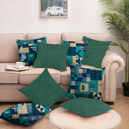 Kit com 8 Capas para almofadas 4 Geométrico Azul com 4 Verde com Zíper, em Tecido Gorgurinho-AL