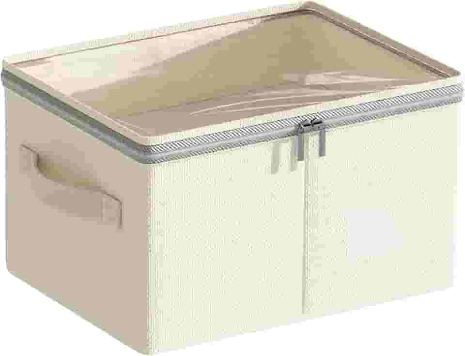 Caixa Organizadora 9L com Tampa Transparente - de Linho e Algodão para Organizar Roupas Íntimas, Acessórios