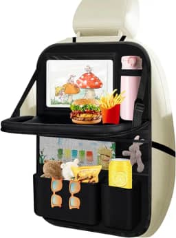Organizador de banco traseiro de carro, organizador de armazenamento de carro com bandeja de mesa dobrável, bolsos de armazenamento de assento de carro com suporte para tablet, tapetes à prova d'água