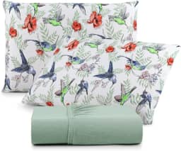 Jogo de Lençol 100% Algodão com Fronhas, Malha Penteada 130g, Antialérgico, Vários Tamanhos (Queen, Beija Flor)