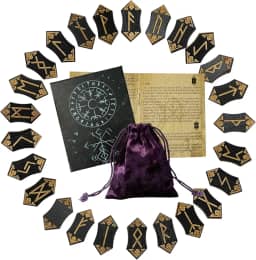 Conjunto de runas, conjunto de 25 peças de pedra de runa viking de madeira com livro guia, bolsa de veludo, runas nórdicas para iniciantes, bruxaria/adivinhação/meditação/espiritual