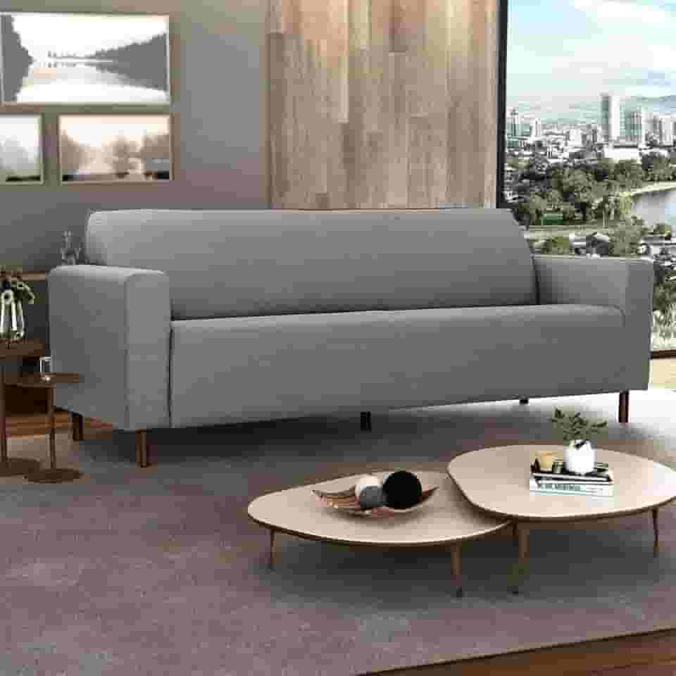 Sofá 4 Lugares Herval Elos, Linho Cinza, 208 cm