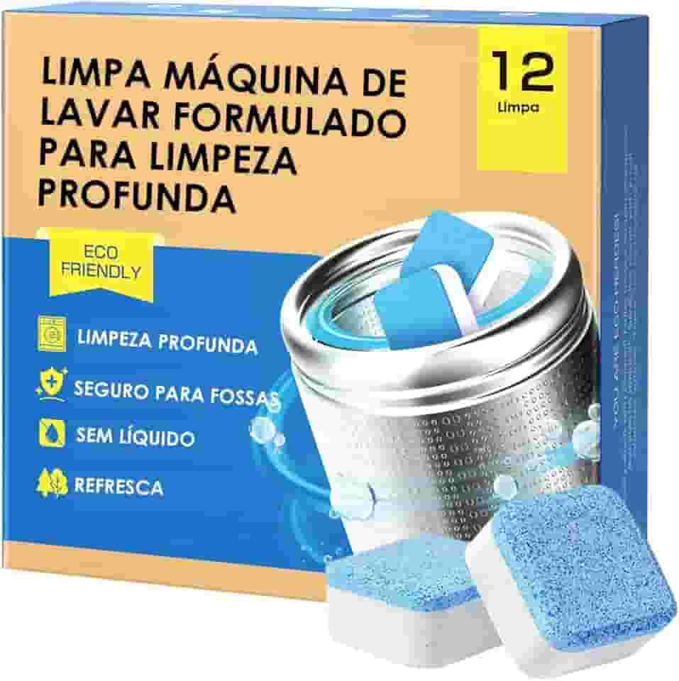 Pastilhas para Limpeza de Máquina de Lavar Roupas – Kit com 12 Unidades | Limpa Máquina Eficiente para Tampa Frontal e Superior