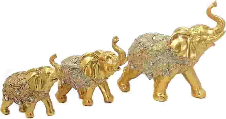 Conjunto de 3 Elefantes Familia Decorativo Resina Indiano Sabedoria Sorte 3 (3 elefantes K)