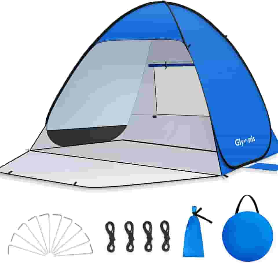 Glymnis Barraca de praia pop up para 1-4 pessoas abrigo solar FPS 50+ porta com zíper portátil fácil de colocar (G (3-4 pessoas))
