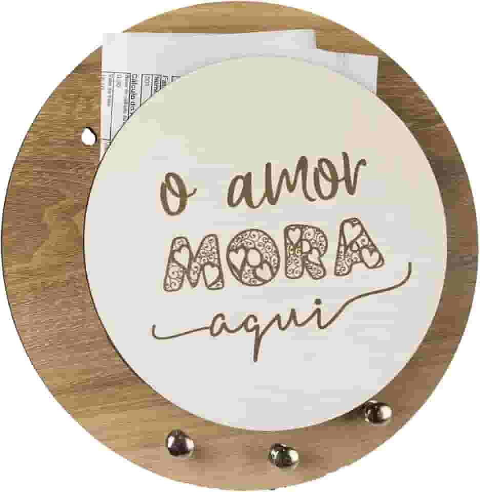 Porta Chaves e Cartas Amor Mora Aqui Redondo Organizador Luxo