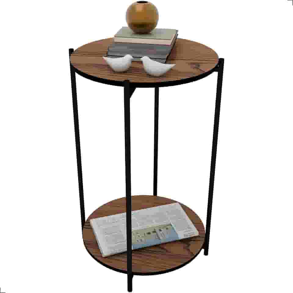 Mesa Lateral Redonda Articulada Estilo Industrial Tampo Mdf (Freijó)