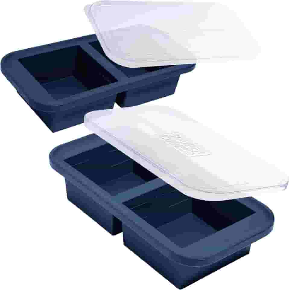 Souper Cubes 2 formas de silicone para freezer com tampas – cubos de sopa para congelar lasanha, sobras, sopas, molhos, caçarolas, refeições de preparação de refeições e muito mais – Pacote com 2