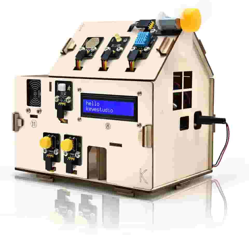 KEYESTUDIO Esp32 Smart Home Starter Kit Para Arduino E Python, Kit De Codificação De Automação Residencial Eletrônica, Kit De Sensor Diy Para Casa De Madeira Conjunto Educacional Para Adultos Adolesce
