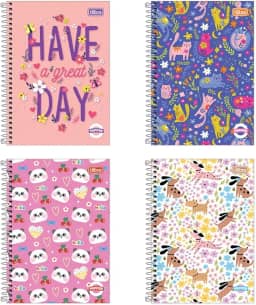 Kit de Cadernos, Tilibra, Espiral, 1 Matéria, Capa Dura, Pepper, 80 Folhas, Feminino, Pacote com 4