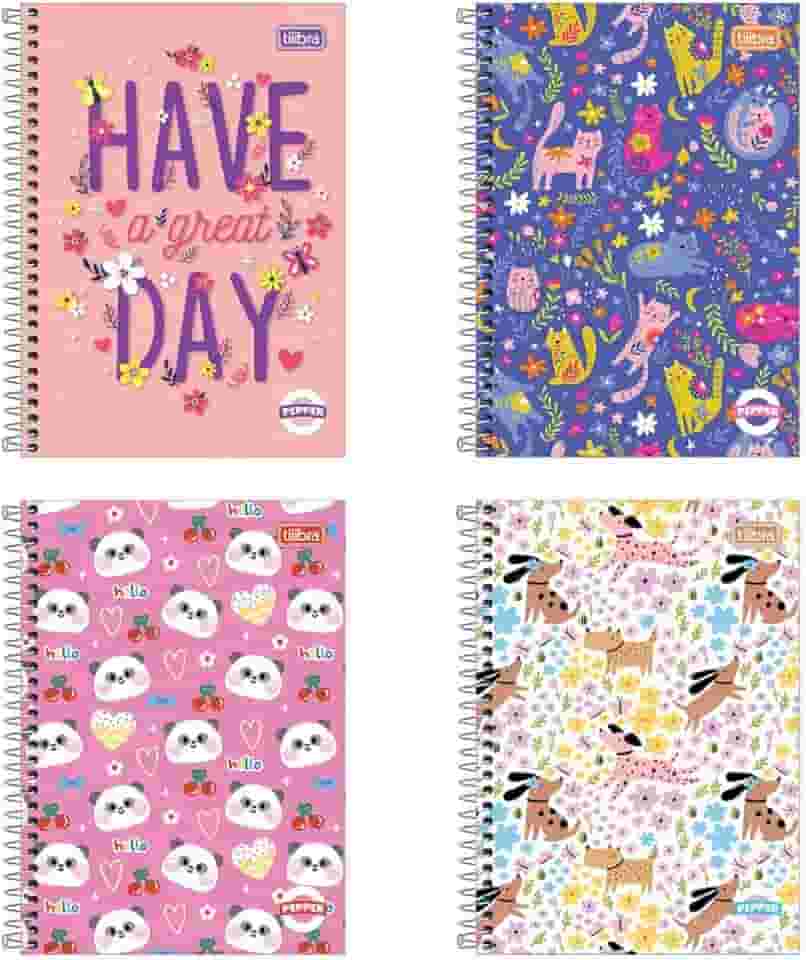 Kit de Cadernos, Tilibra, Espiral, 1 Matéria, Capa Dura, Pepper, 80 Folhas, Feminino, Pacote com 4