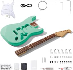 Leo Jaymz Kits De Guitarra Elétrica Estilo St Faça Você Mesmo, Corpo De Mogno Pintado Com Spray, Escala De Madeira De Louro E Braço De Bordo, Incluindo Todos Os Componentes (St-Surf Green)