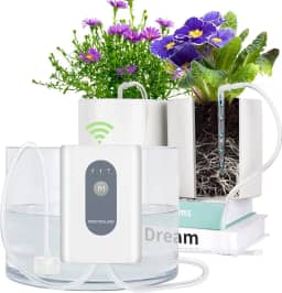 moistenland Regador Automático de Plantas Wi-Fi, Kit de Irrigação por Gotejamento Automático Diy para 15 Vasos de Plantas, Modo de Rega Automático e Manual e Retardado/Alerta de Escassez de Água/Regis