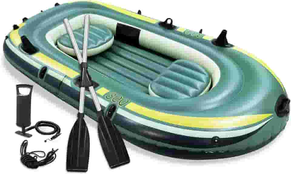 Caiaque Inflavel,Caiaque de Pesca, Caiaque 3 Lugares, Bote de Remo Inflável, Prancha de Remo Inflável com Acessórios, Bomba Manual, Trela, Caiaque em Verde com Remo de Alumínio