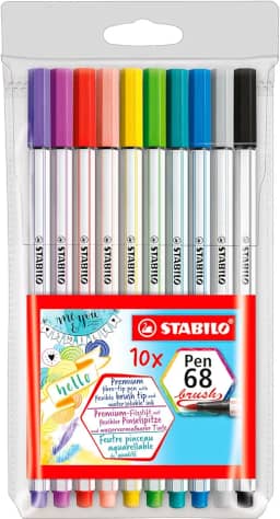 Caneta Stabilo Pen 68 Brush, Multicor, Estojo com 10 unidades
