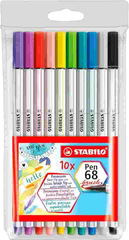 Caneta Stabilo Pen 68 Brush, Multicor, Estojo com 10 unidades