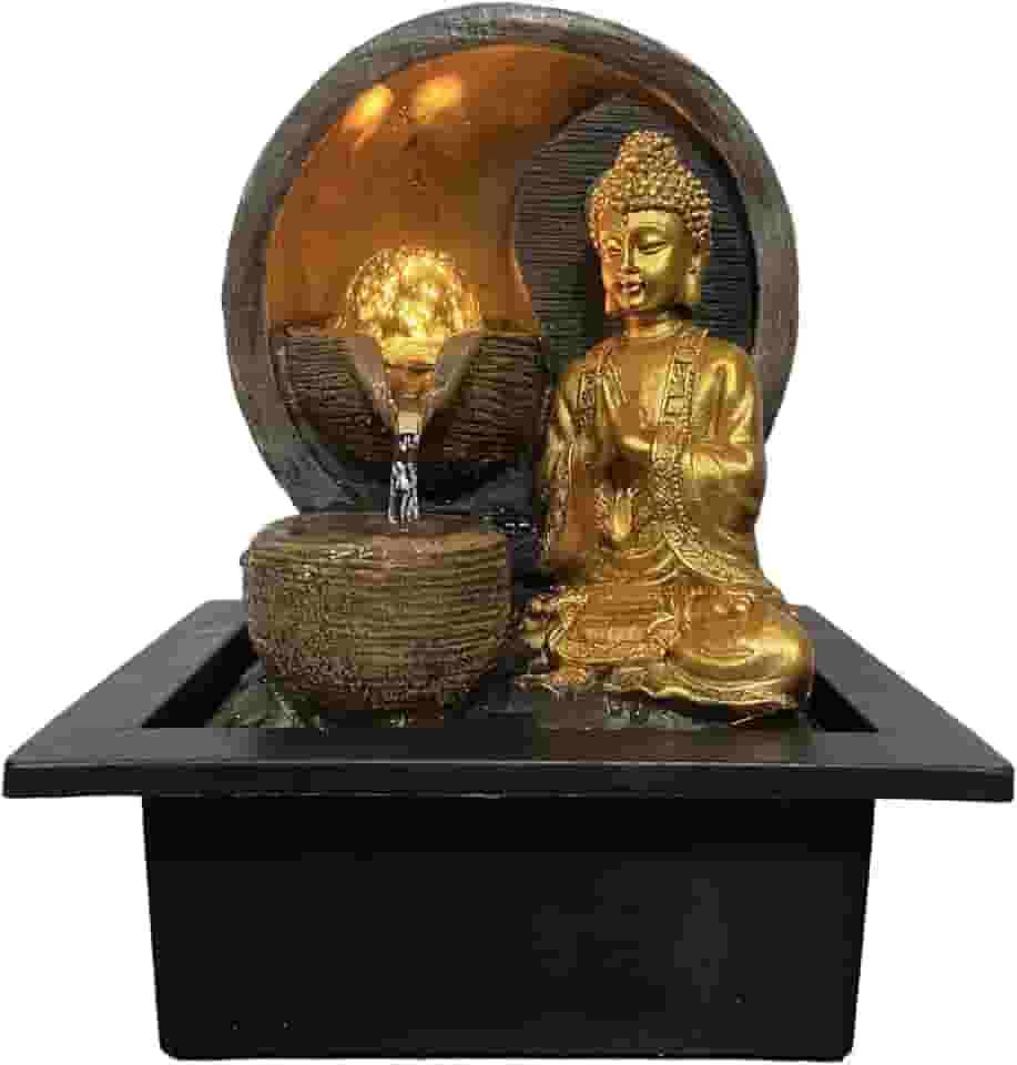 Fonte de Água Decorativa de Mesa Buda Templo com Globo e LED