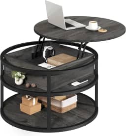 YITAHOME Mesa de centro redonda elevatória com armazenamento, mesas de centro de fazenda para sala de estar, mesa de centro moderna com compartimento de armazenamento oculto, mesas centrais redondas,
