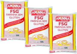 Kit 3 Farinha FSG Sem Glúten Massas e Bolos 500g Aminna