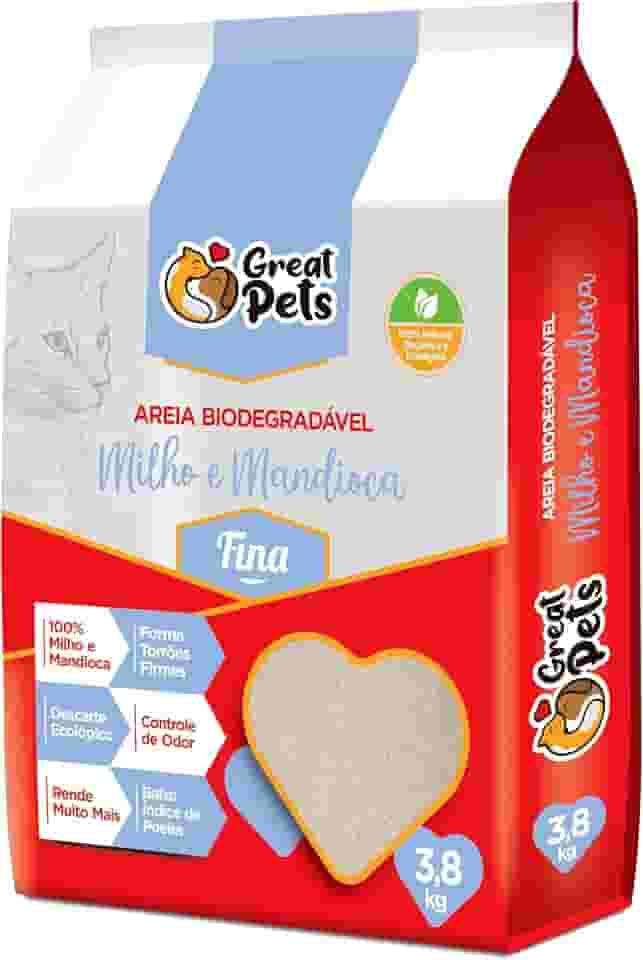 Areia Biodegradável Milho E Mandioca Fina Great Pets 3,8kg