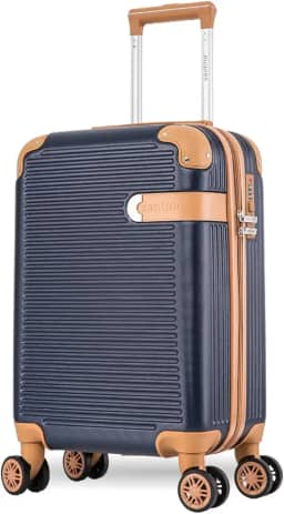 Mala de Bordo Rígida - Textura Canelada Distinta, Rodas Duplas Silenciosas 360°, Cadeado com Combinação Numérica | Leveza e Segurança Aprimoradas para Viagens(Azul Marinho, Pequeno)