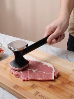 1 amaciador de carne de aço inoxidável – martelo resistente para frango, carne bovina, porco – cabo ergonômico e ferramenta de cozinha durável (prateado)