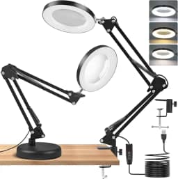 Kerdele Luminaria Led Ring Light de Mesa, Led com Lupa Aumento Garra(Preto)