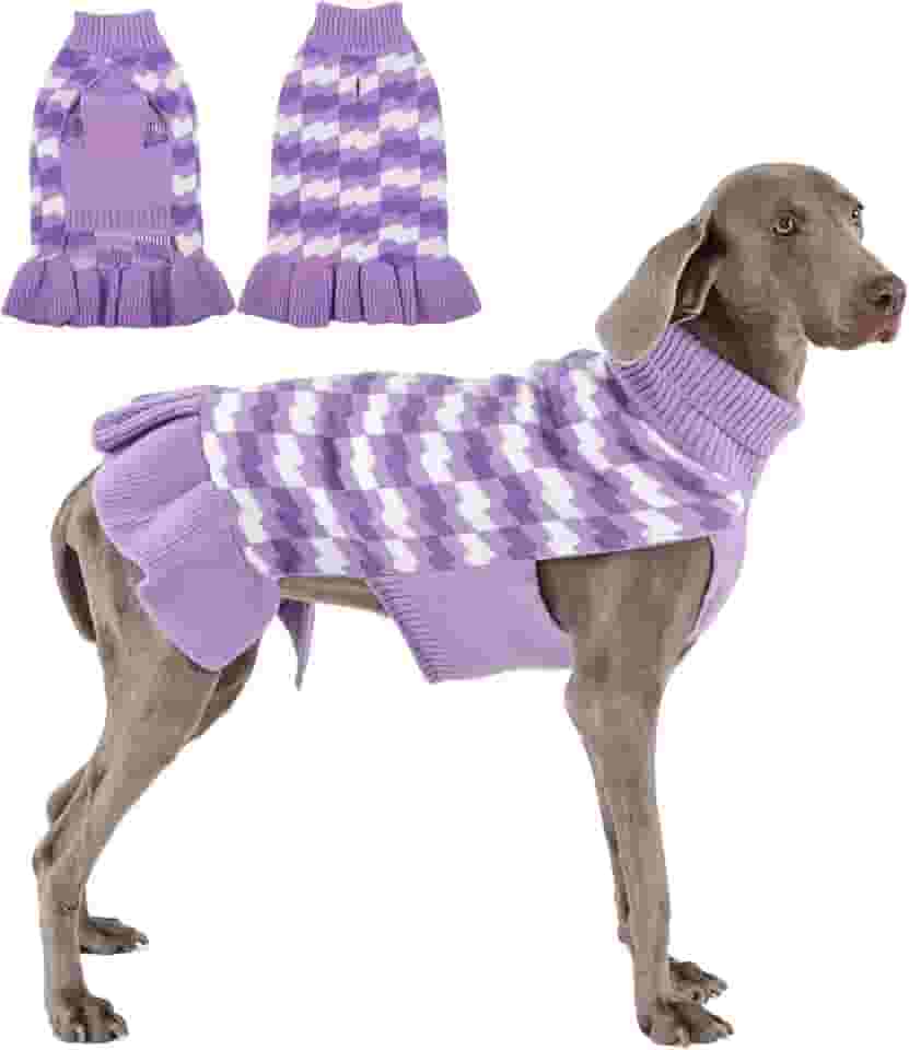 OUOBOB Suéteres para cães grandes menina, vestido suéter de cachorro com orifício para trela, malha grossa de gola rolê para cadelas, vestido quente de outono e inverno para clima frio, ação de graças