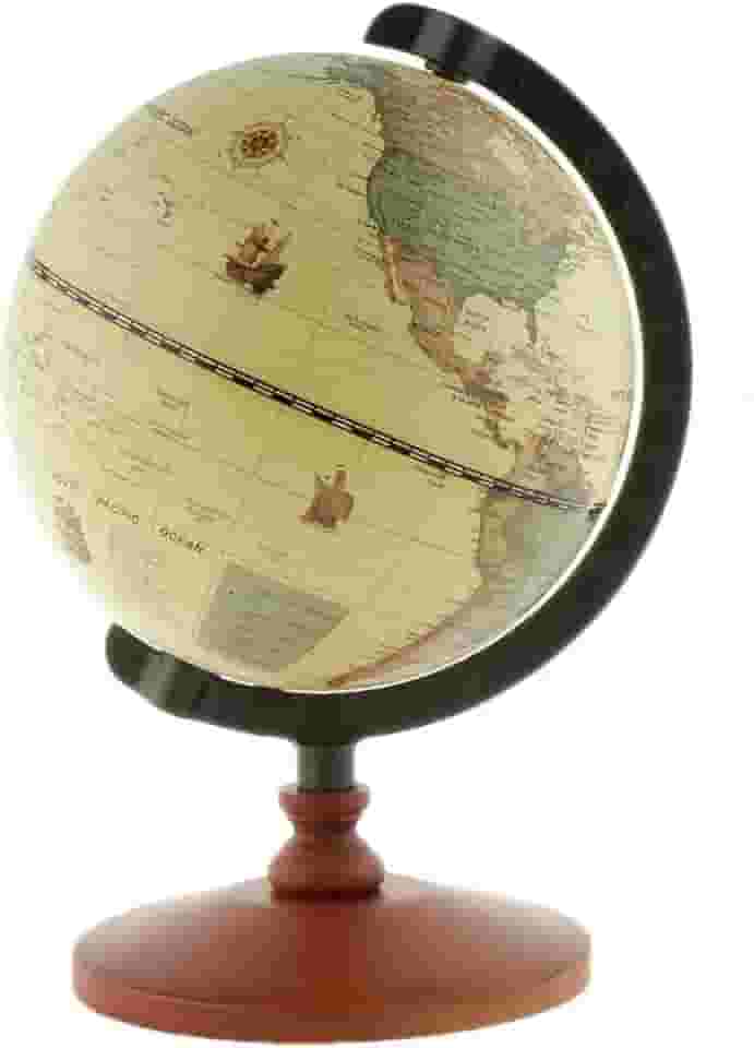 Globo Terrestre Político Educativo Clássico Retrô com Esfera Giratória, 32cm, Bege, Presente, Luxo, Base de Madeira Resistente, Educacional Enfeite de Escritório