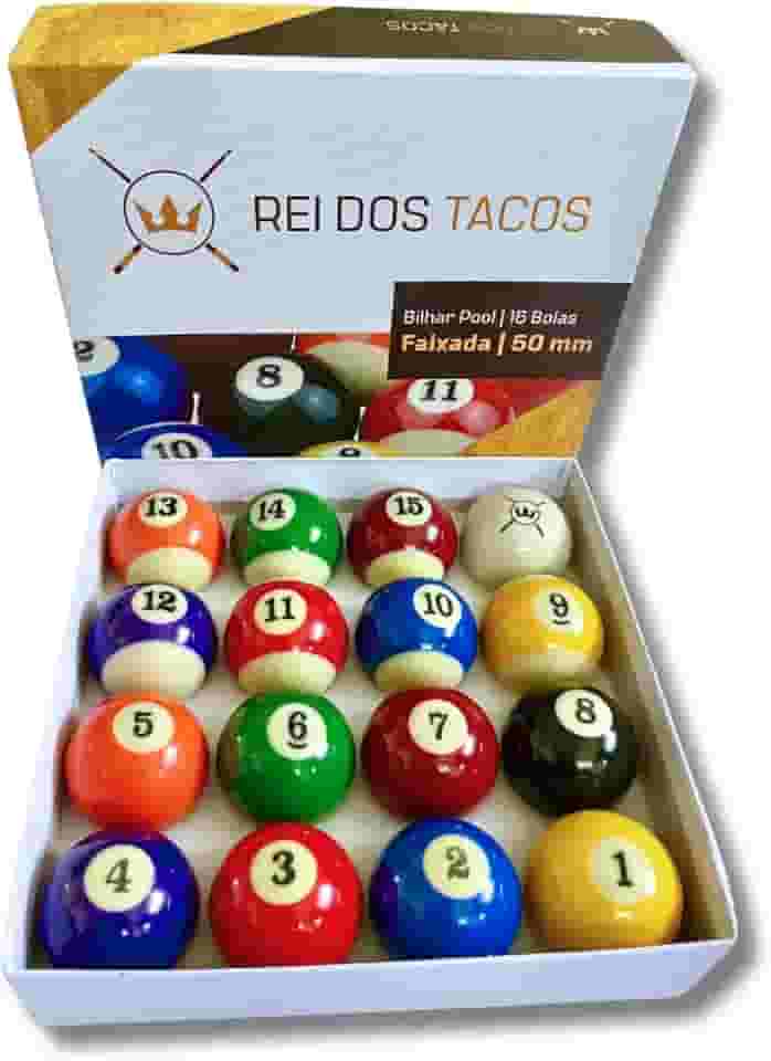 Jogo 16 Bolas Bilhar Pool Num Faixadas 50 mm - Rei dos Tacos