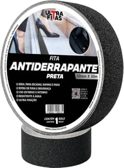 Faixa Fita Lixa Antiderrapante 50 mm X 30 Metros - Preta para Escadas Rampas Degraus Áreas Externas Internas Piso Garagem - Ultra Fitas