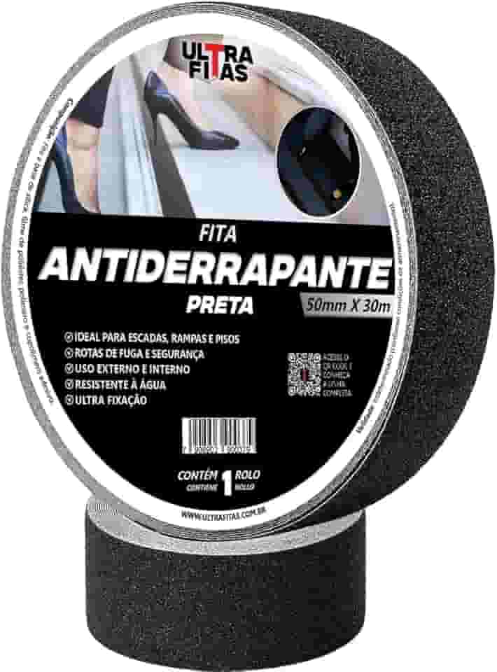 Faixa Fita Lixa Antiderrapante 50 mm X 30 Metros - Preta para Escadas Rampas Degraus Áreas Externas Internas Piso Garagem - Ultra Fitas