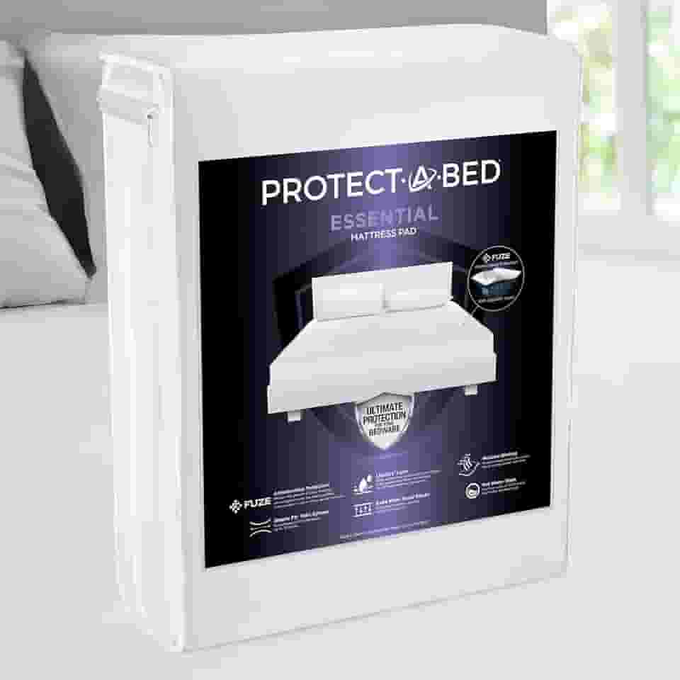 Protect-A-Bed Almofada de colchão queen essencial, 100% impermeável, com barreira contra ácaros, respirável e silenciosa, antimicrobiana, serve em colchões de 28 a 45 cm