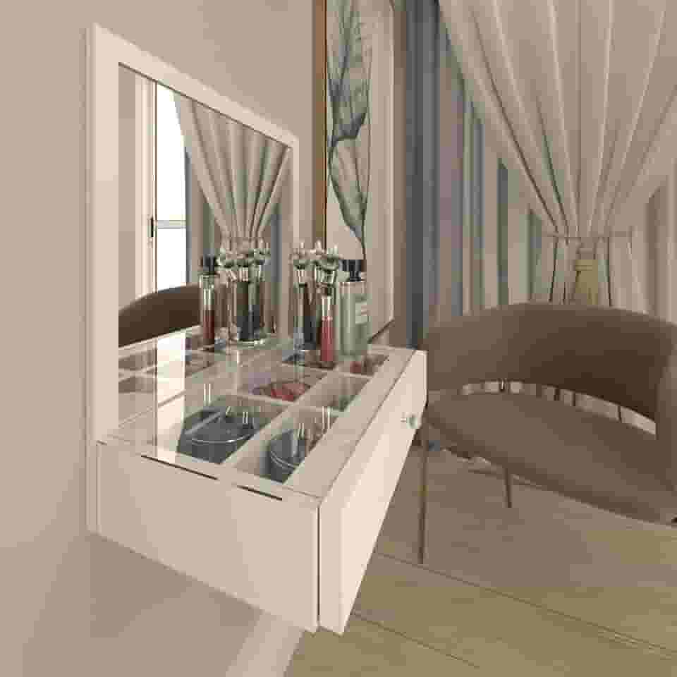 Penteadeira Sophia para Maquiagem e Joias Suspensa com Gaveta, Espelho e Tampo de Vidro 100% MDF