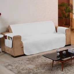 Capa Protetora para Sofá 4 Lugares Reversível - Para Pets e Crianças, Tecido Macio, Fácil de Lavar, Antipelo - Proteção com Estilo e Praticidade no Dia a Dia - FV Enxovais (Branco, 4 Lugares)