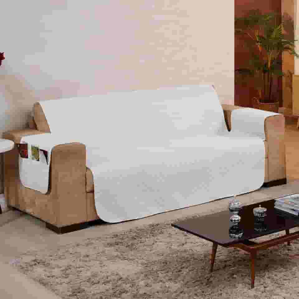 Capa Protetora para Sofá 4 Lugares Reversível - Para Pets e Crianças, Tecido Macio, Fácil de Lavar, Antipelo - Proteção com Estilo e Praticidade no Dia a Dia - FV Enxovais (Branco, 4 Lugares)