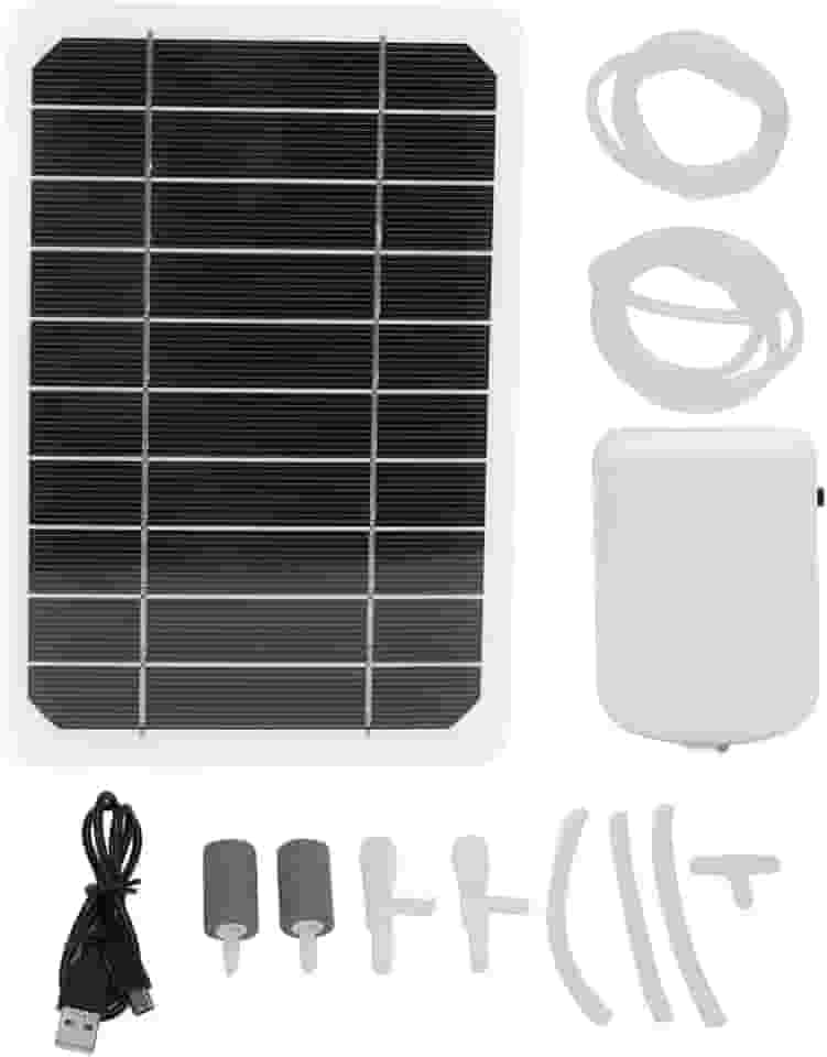 Aerador solar para lagoa, bomba de ar solar, 2000 mAh, recarregável, baixo ruído, à prova de água, oxigenador solar para lagoas, 2 pedras de ar para aquários, lagoa, aquário, hidropônico, oxigenador