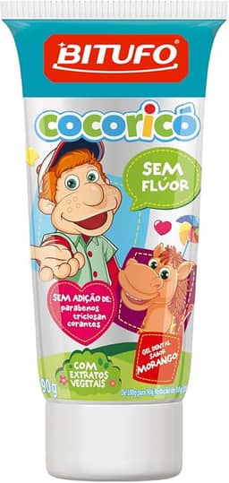 Bitufo Gel Dental Cocoricó Sem Flúor Sabor Morango 90 G