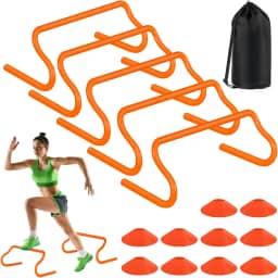 Equipamento de treinamento com obstáculos de agilidade - 5 barreiras de velocidade e 10 cones de futebol com bolsa de transporte para futebol, futebol e exercícios de pista, ideal para atletas de