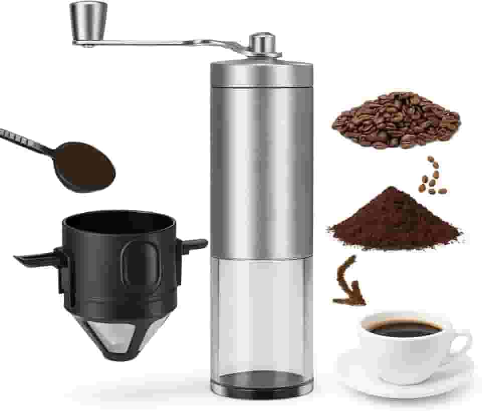 Kit Moedor de Grão de Café Manual Inox + Filtro Reutilizável | Moinho em Cerâmica com Regulagem de Moagem e Coador Individual Lavável – Café Artesanal em Casa